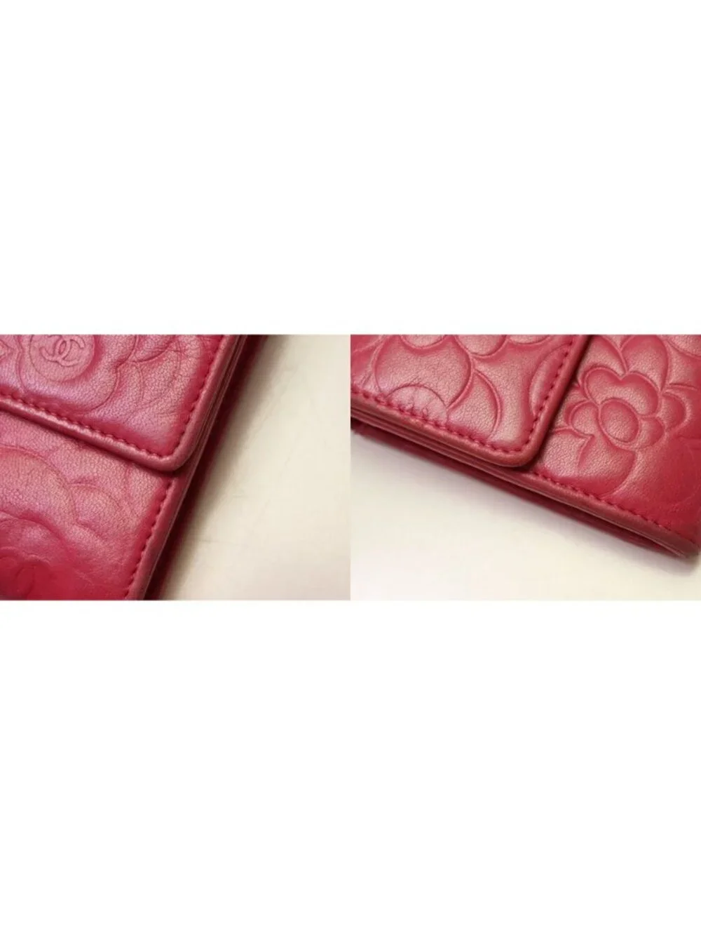 Chanel Camellia Lambskin Red Wallet